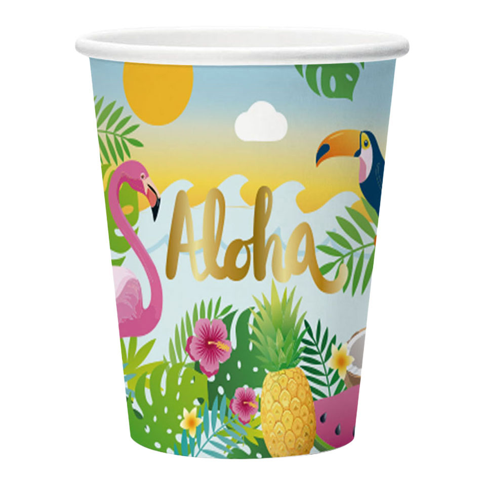 Papieren Bekers 210ml Aloha - 8st.