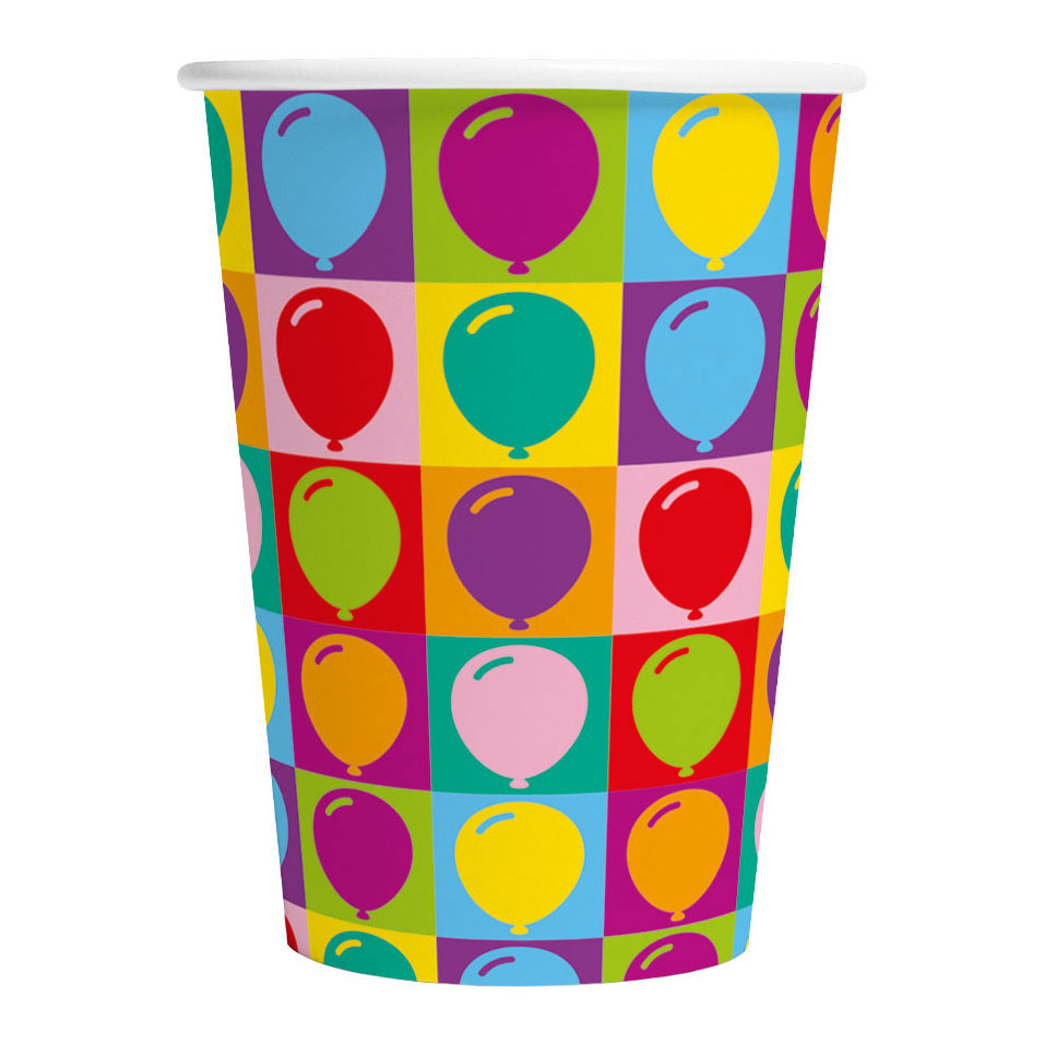 Papieren Bekers 210ml Pop Party - 8st.