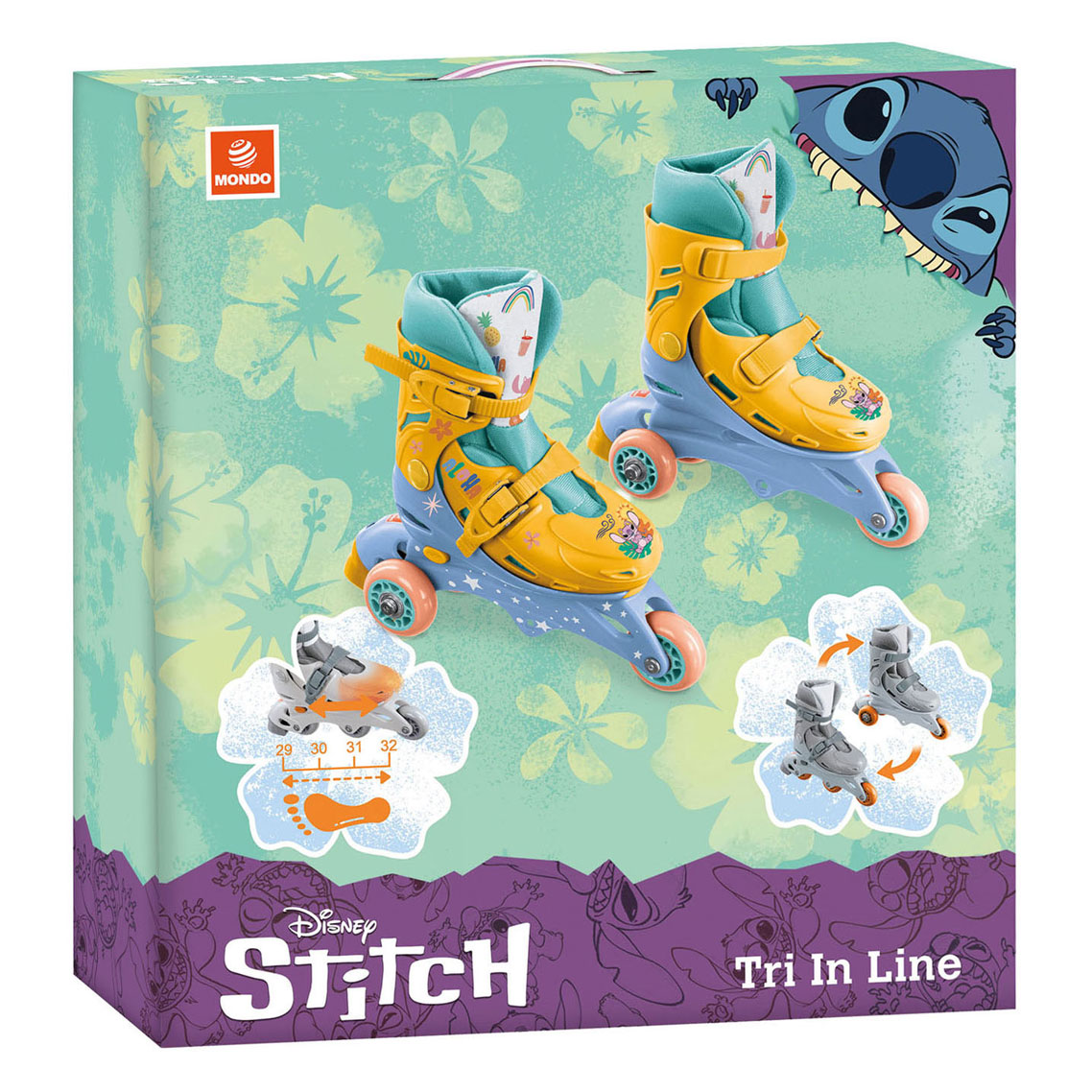 Mondo Rollschuhe mit 3 Rollen, genäht - Größe 29-32 cm