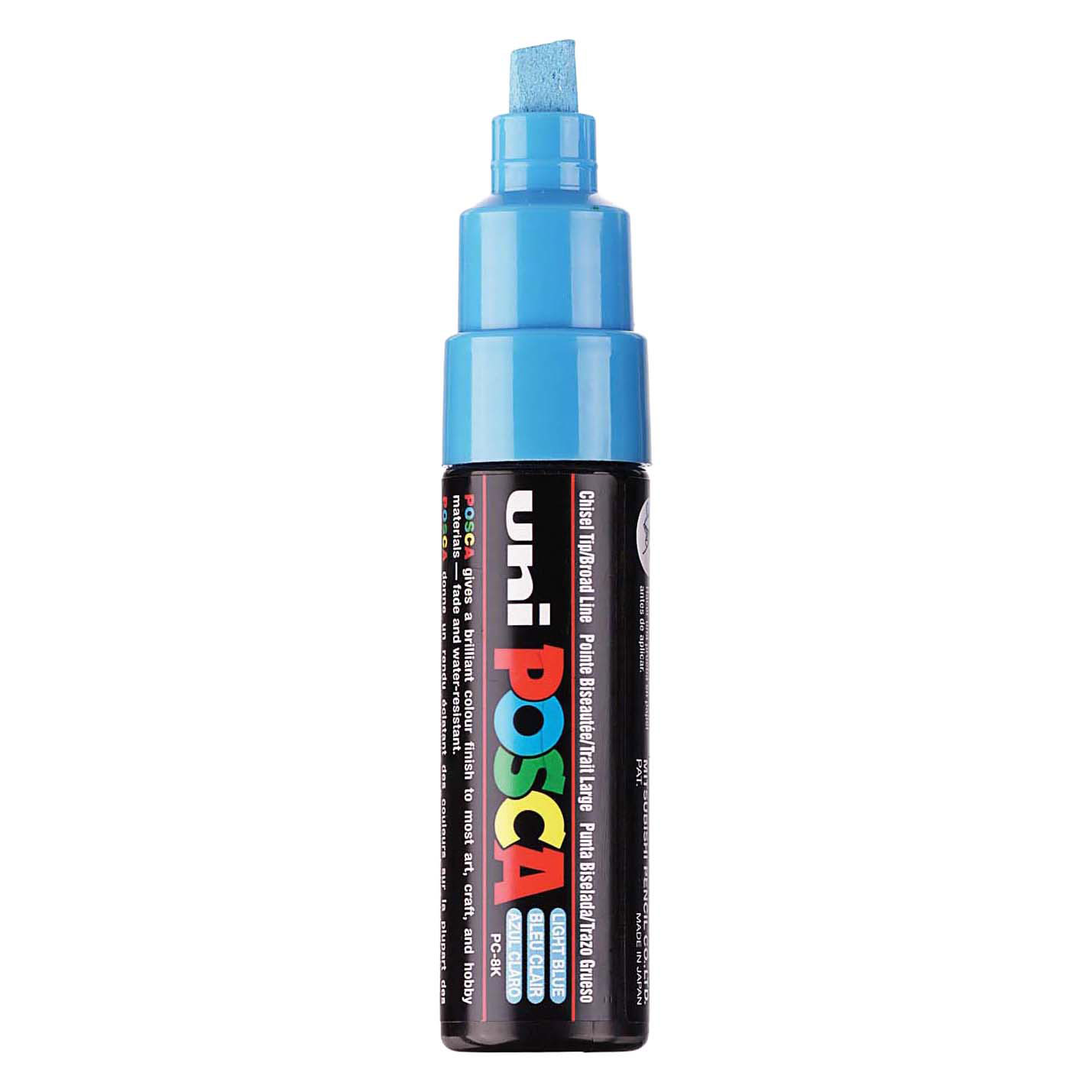 Marqueur de peinture Uni Posca 8K bleu clair - Pointe biseautée 8 mm