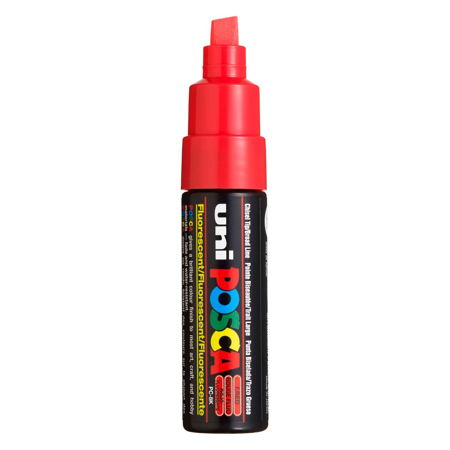 Marqueur de peinture Uni Posca 8K Rouge Néon - Pointe Biseautée 8 mm