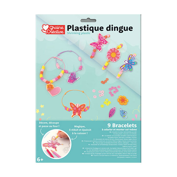 Bracelet Graine en film rétractable, motifs papillons et fleurs