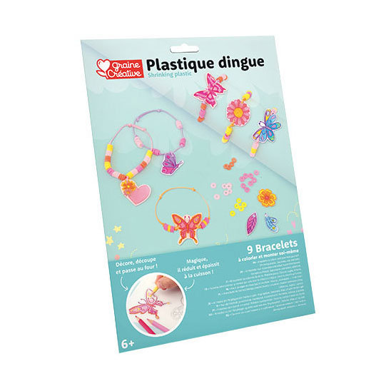 Bracelet Graine en film rétractable, motifs papillons et fleurs