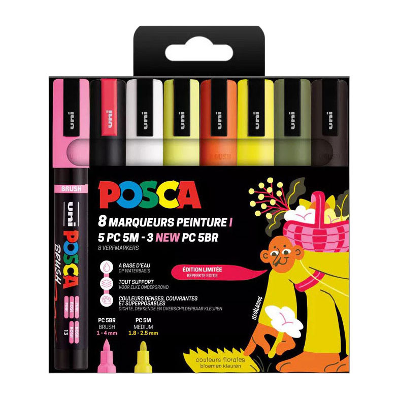 Uni Posca PC5M Marker Set Blumenfarben - 8 Stück.
