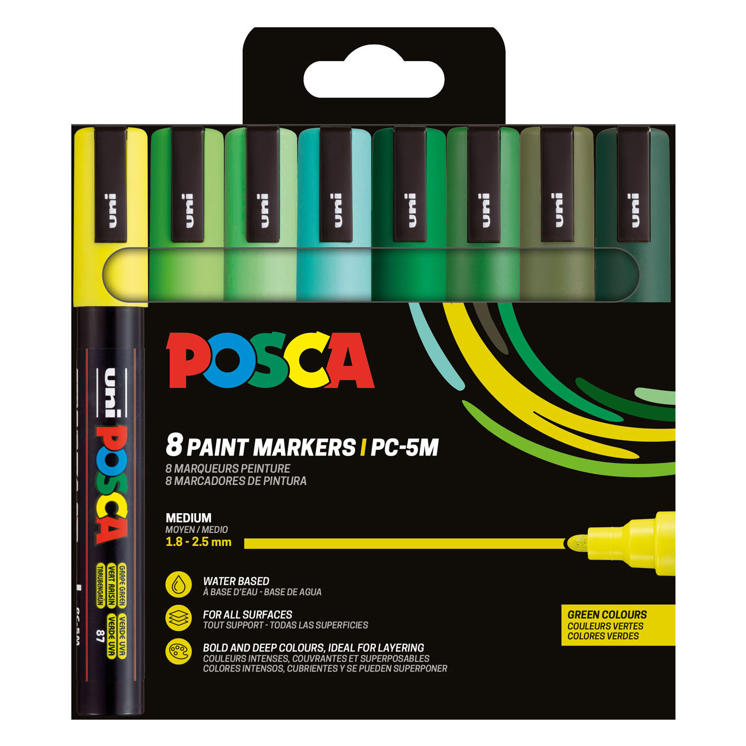 Uni Posca PC5M Marker Set Grüne Farbtöne - 8 Stück.