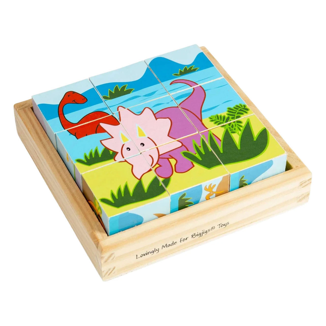 Bigjigs Houten Blokpuzzel Dinosaurus - 9st.