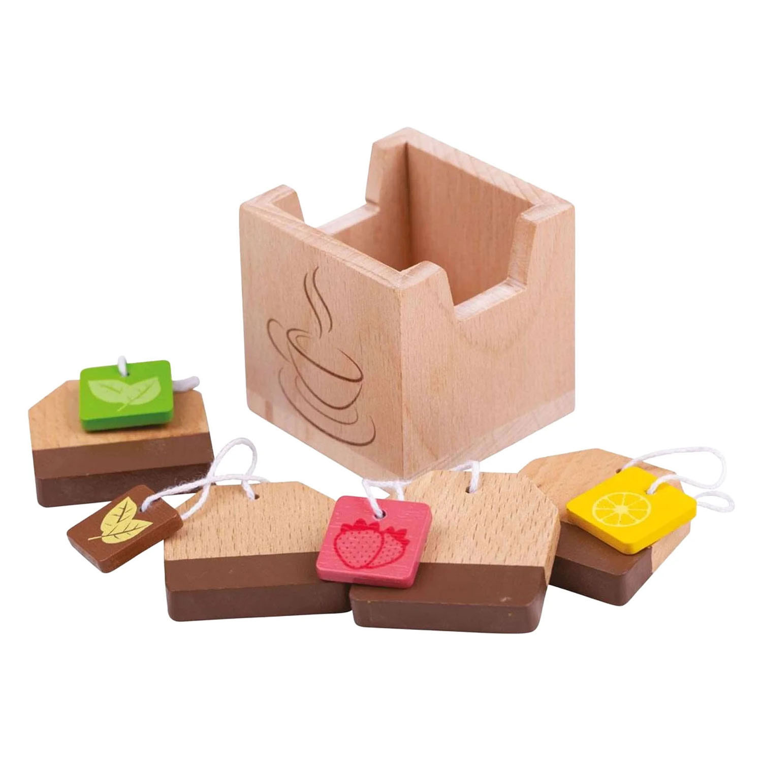 Bigjigs Teebeutel aus Holz im Tablett - 5 Stück.