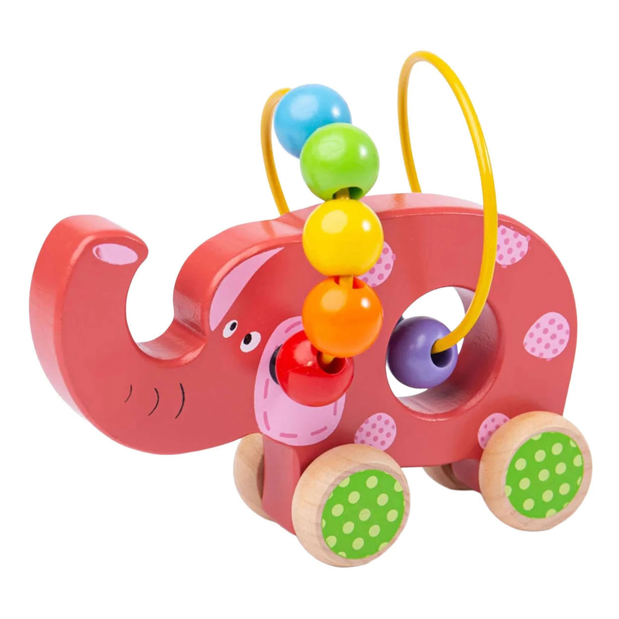 Bigjigs Houten Duwfiguur Olifant met Kralenspiraal