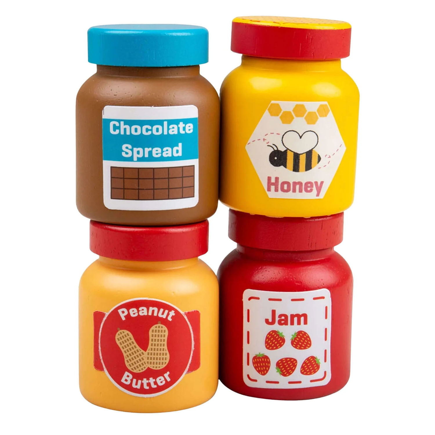 Bigjigs Holzgläser mit Brotaufstrichen - 4 Stück.