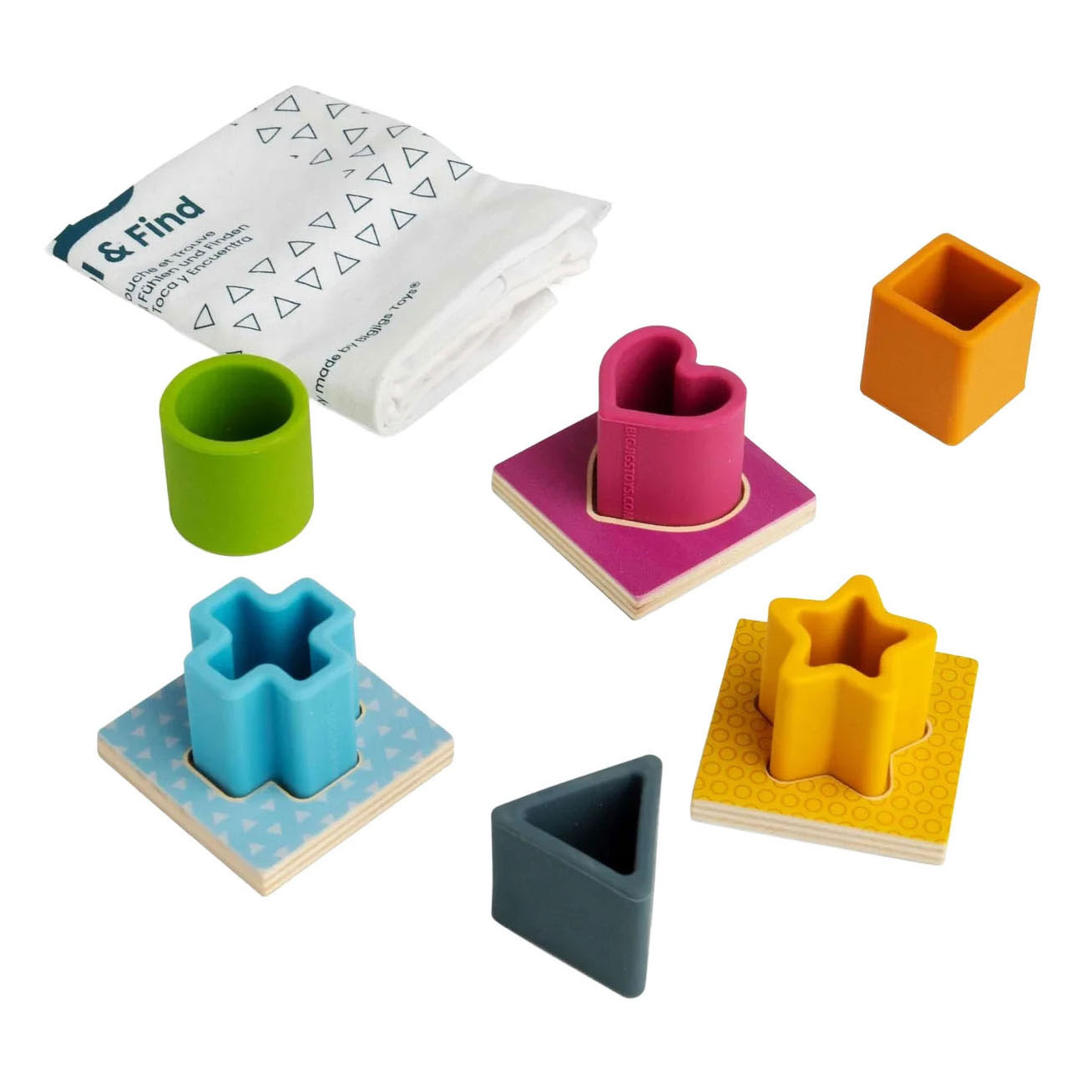 Puzzle de formes en bois et silicone Bigjigs - 13 pièces.