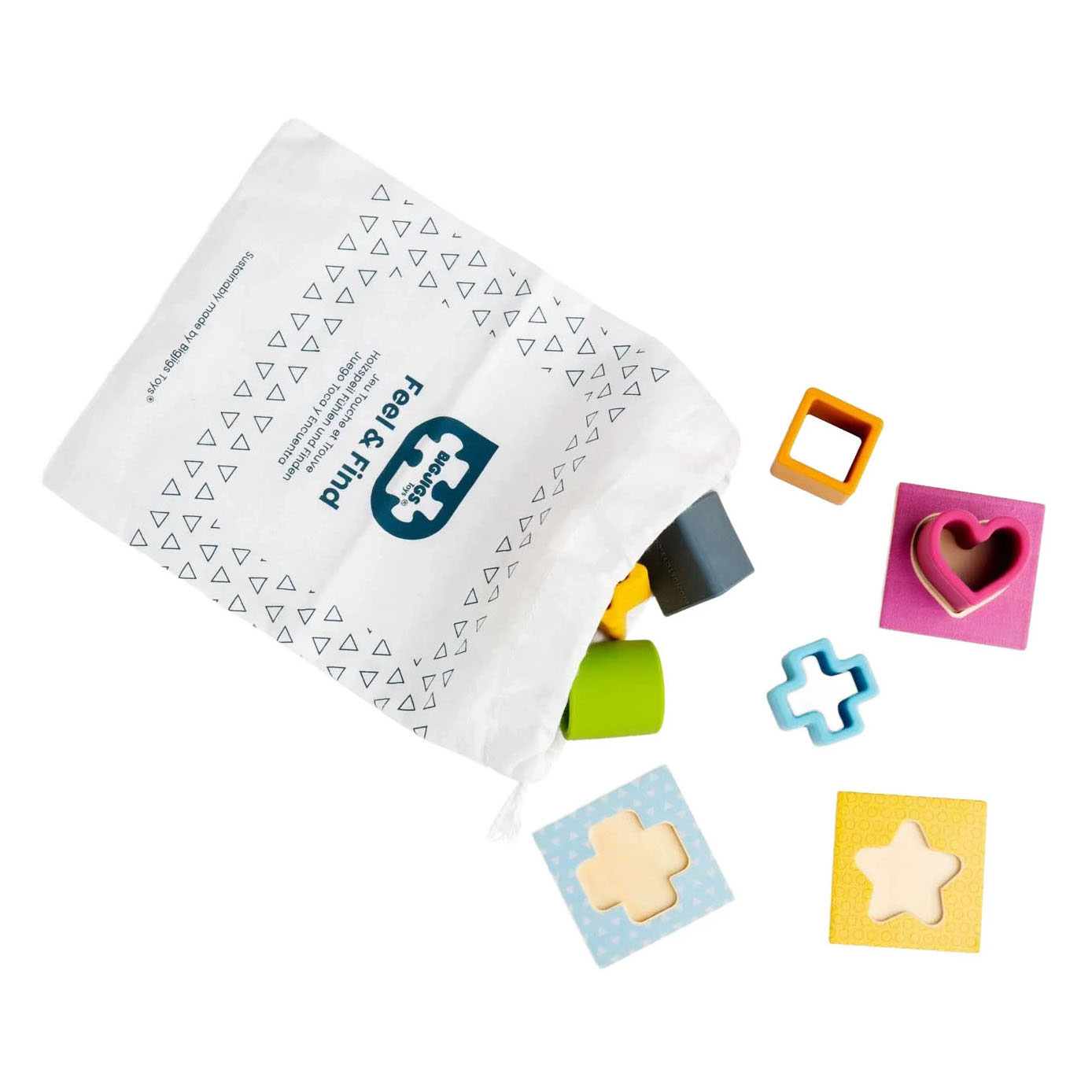 Puzzle de formes en bois et silicone Bigjigs - 13 pièces.