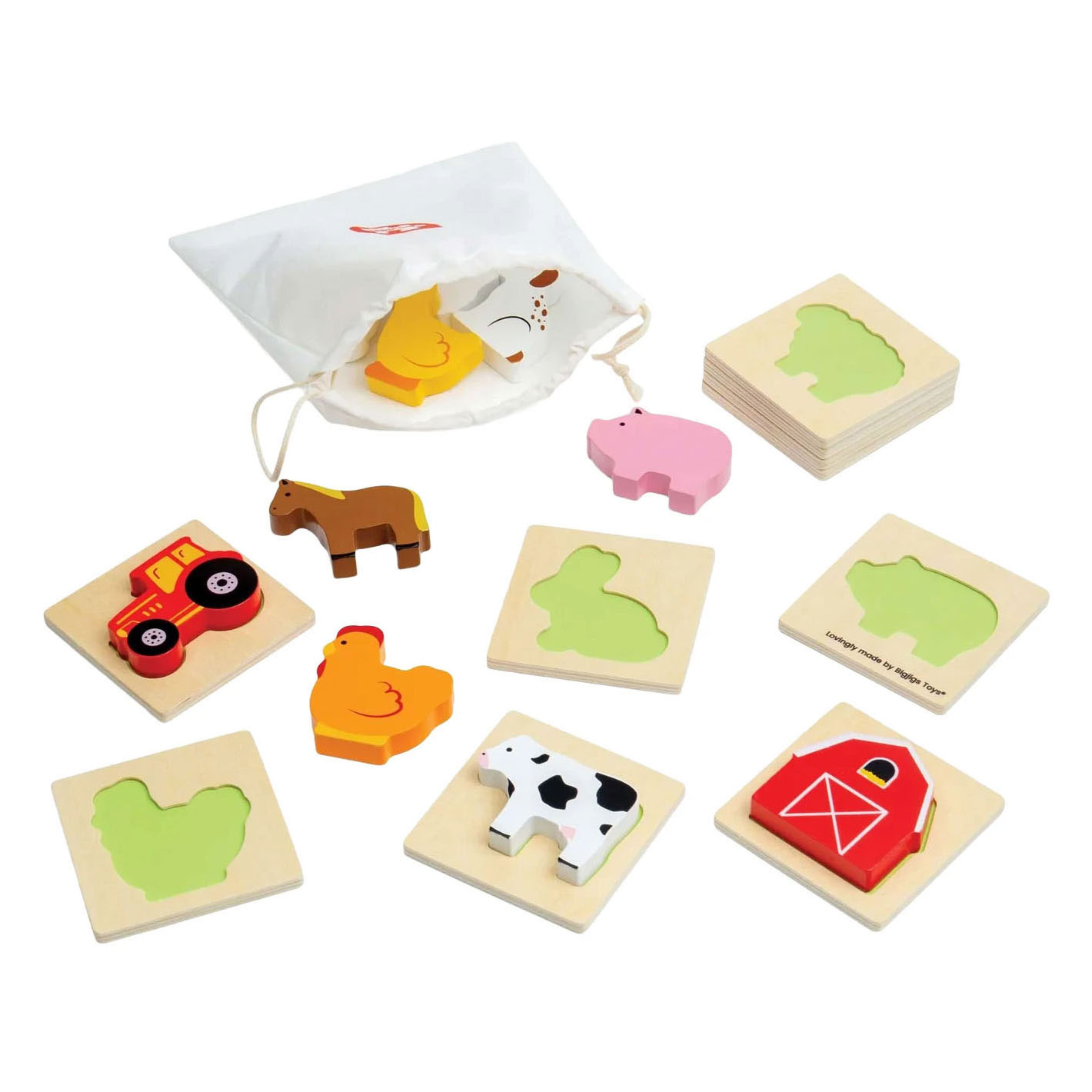 Bigjigs Puzzle en bois Formes Ferme - 10 pièces.