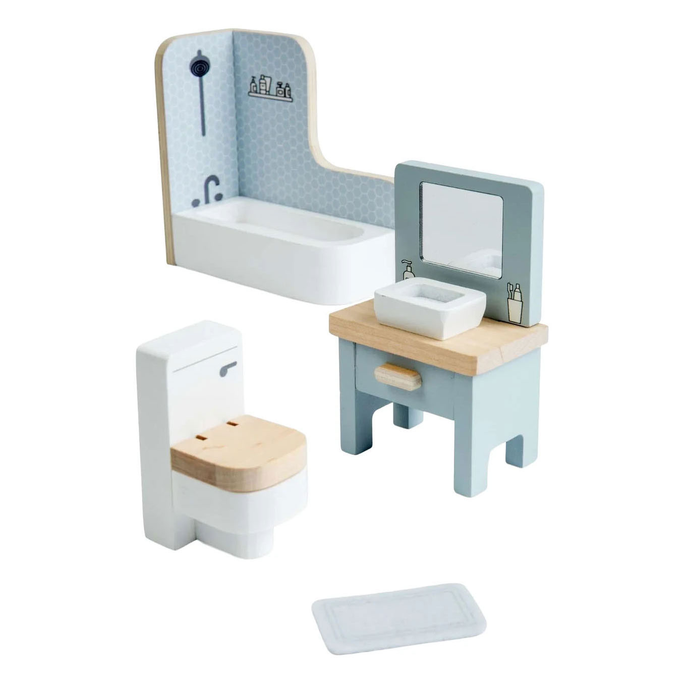 Bigjigs Badezimmermöbel aus Holz für Puppenhäuser - 4-teilig.