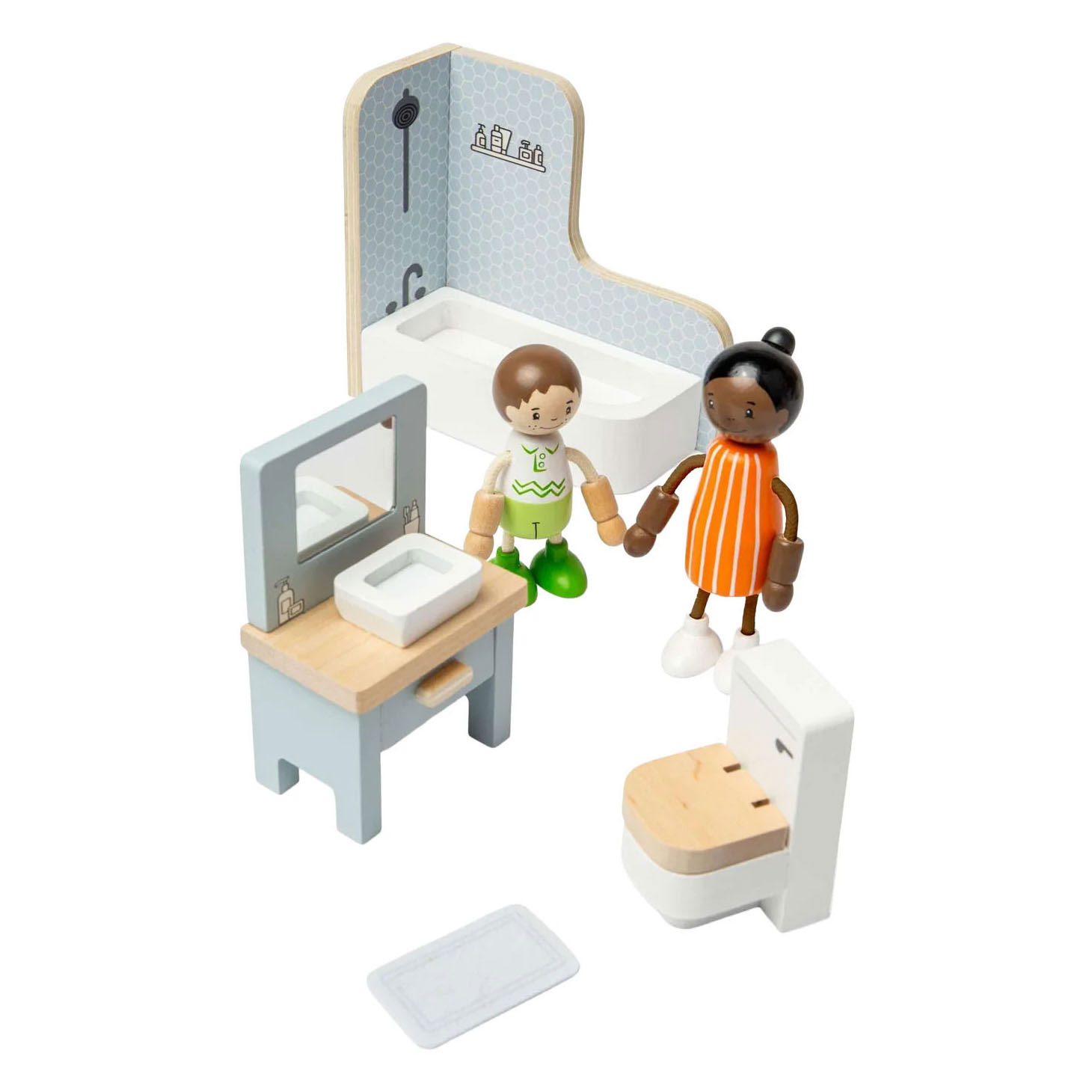 Bigjigs Badezimmermöbel aus Holz für Puppenhäuser - 4-teilig.