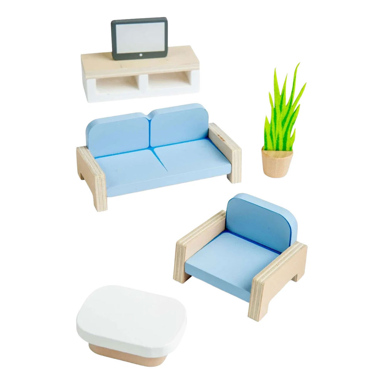 Bigjigs Puppenhausmöbel aus Holz, Wohnzimmer - 5-teilig.