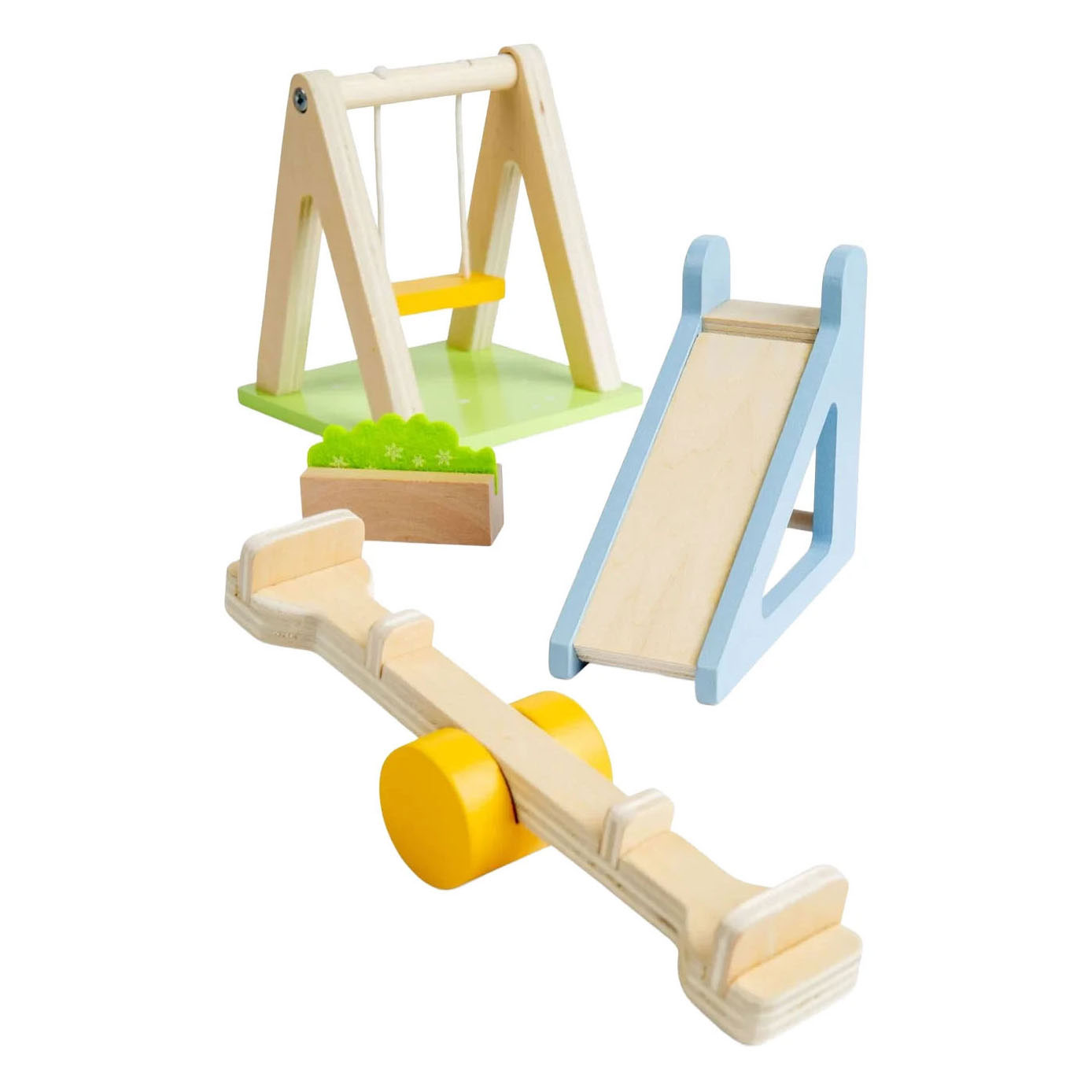 Bigjigs Puppenhausmöbel-Gartenset aus Holz – 4-teilig