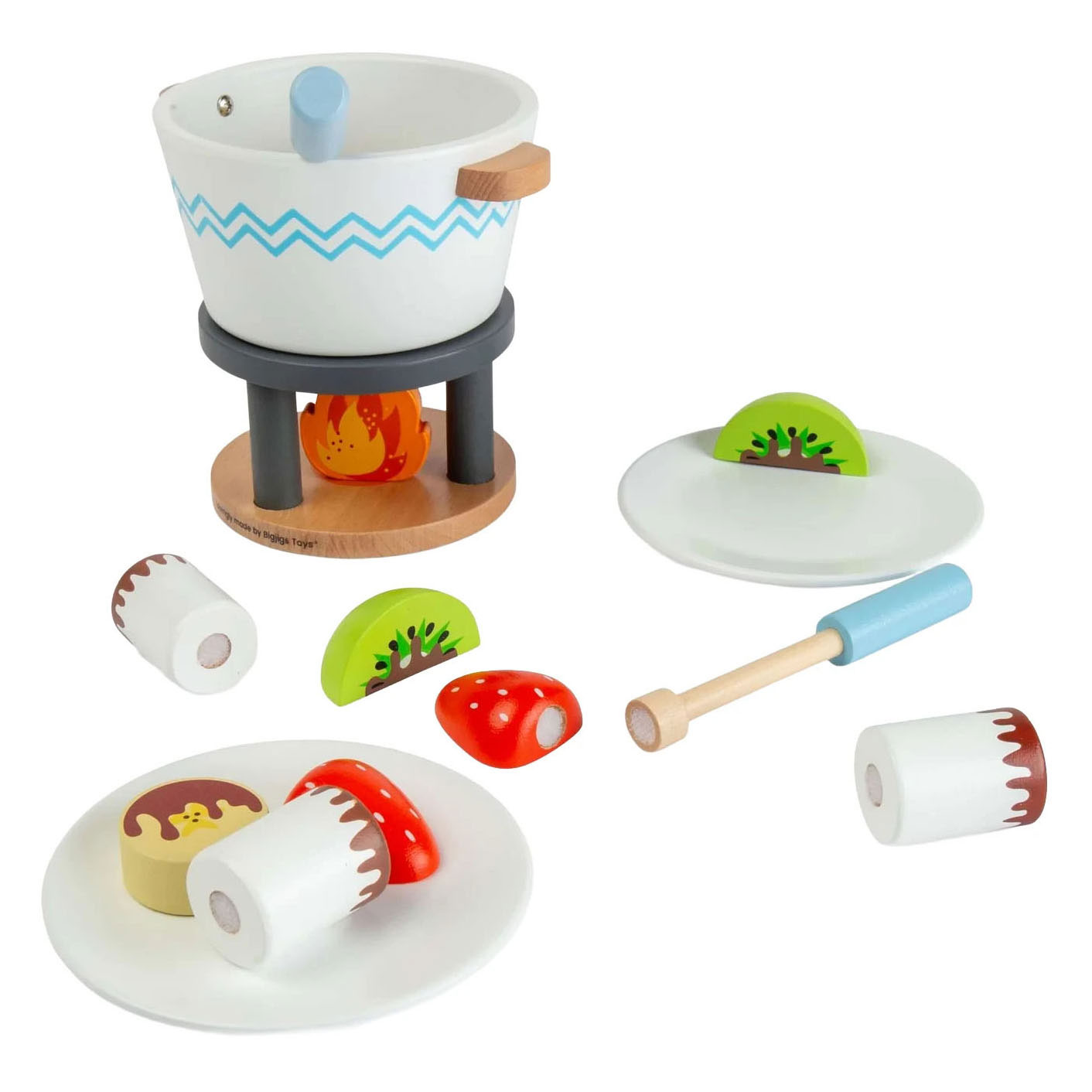 Bigjigs Schokoladenfondue-Spielset aus Holz - 16-teilig.