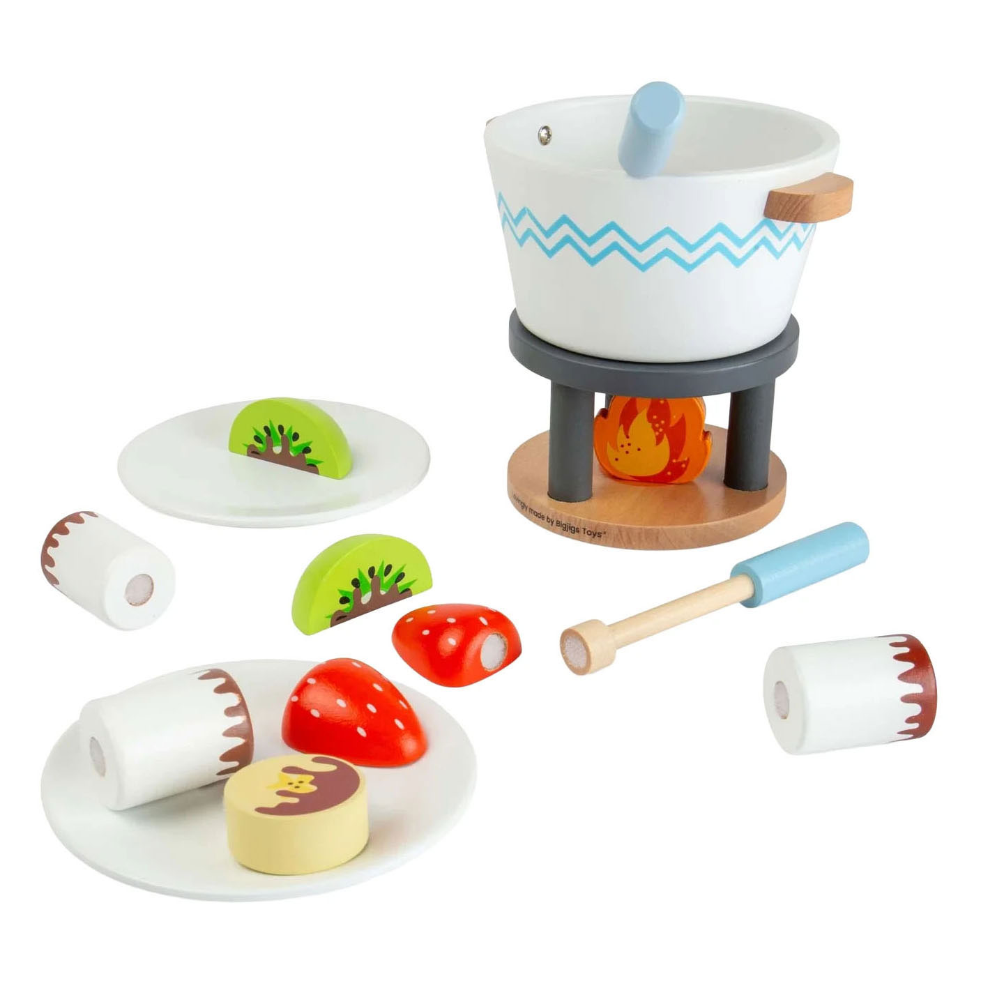 Bigjigs Schokoladenfondue-Spielset aus Holz - 16-teilig.