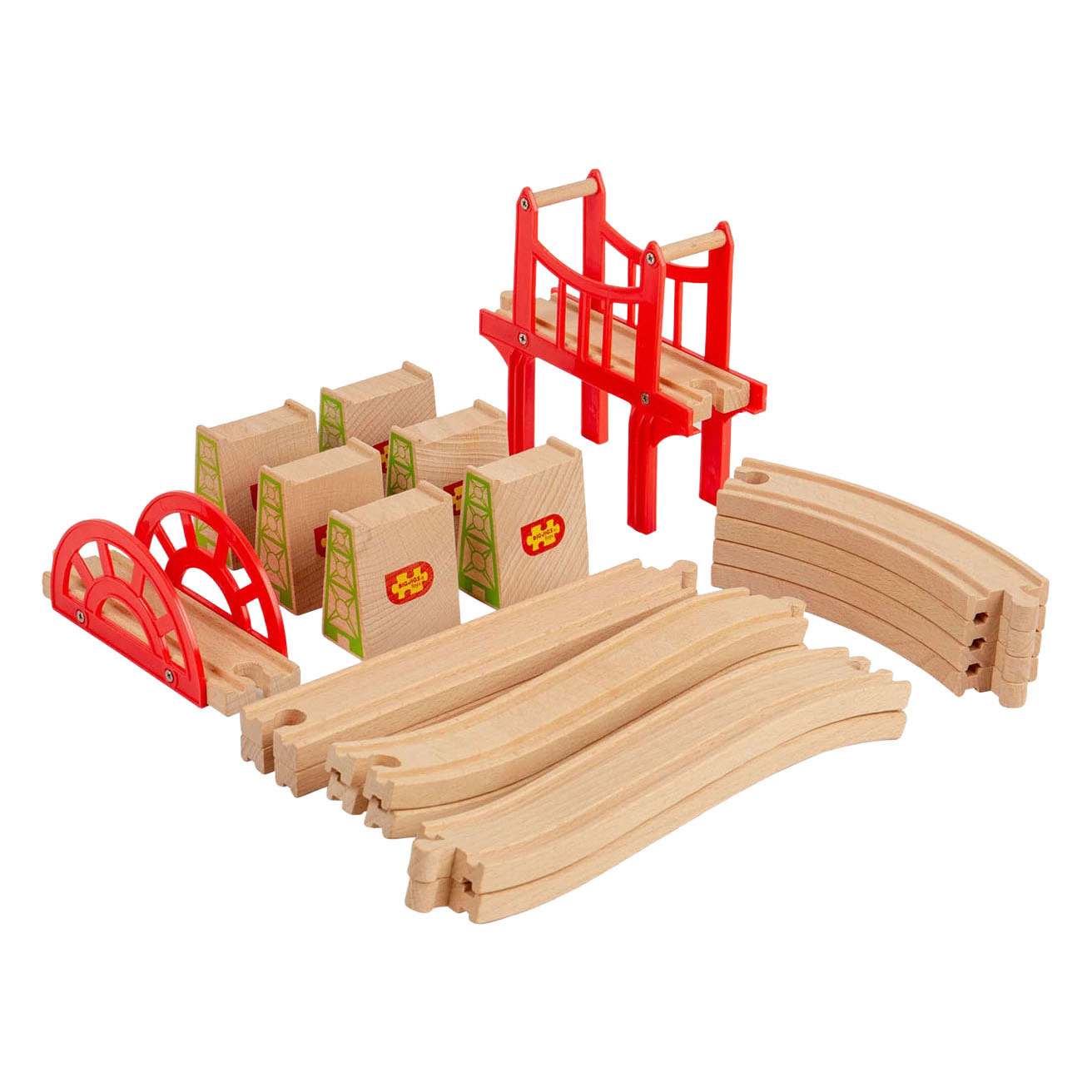 Bigjigs Houten Rails - Bruggen Uitbreiding Set - 18dlg.