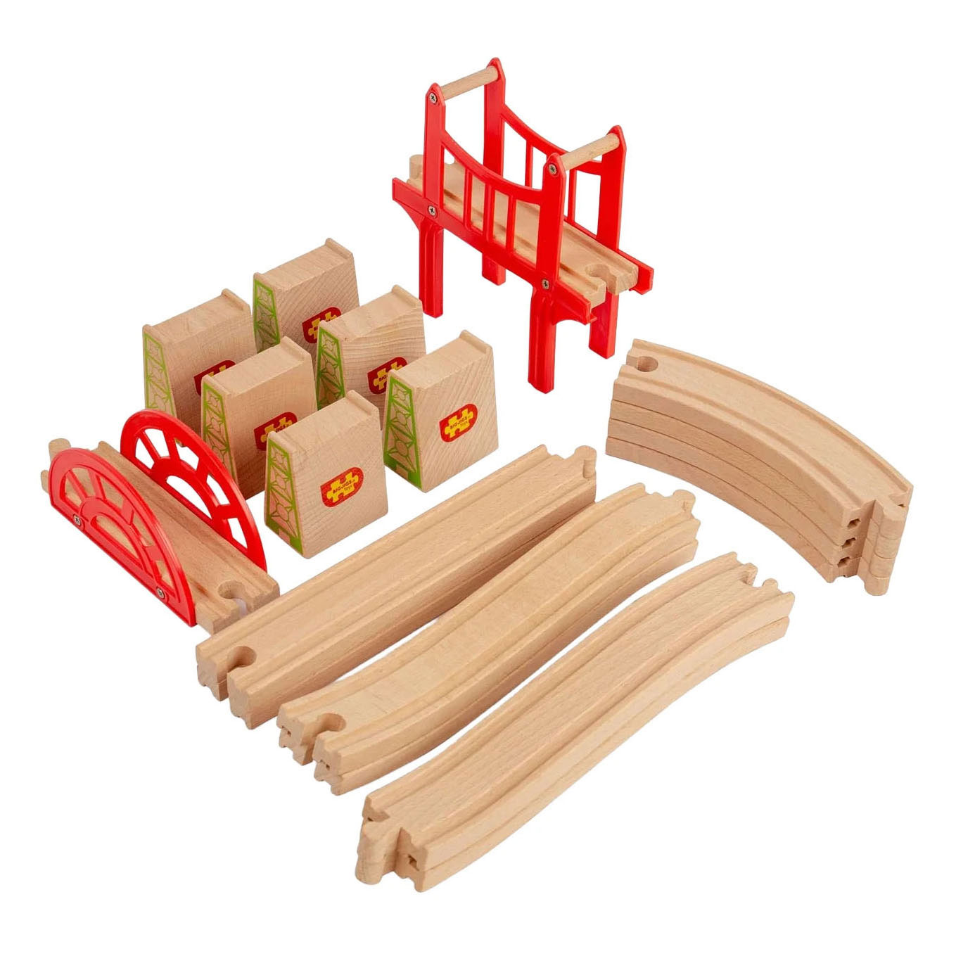 Bigjigs Houten Rails - Bruggen Uitbreiding Set - 18dlg.