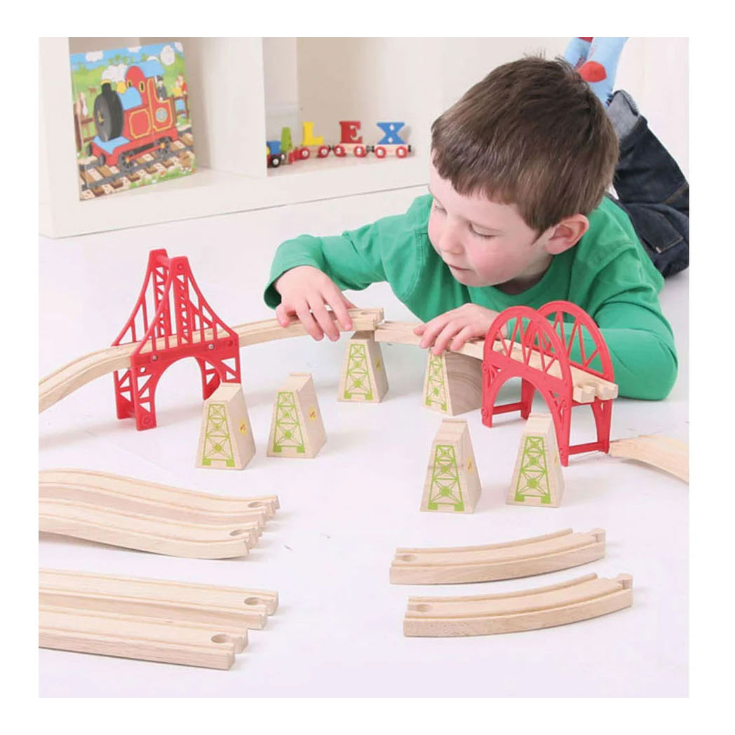 Bigjigs Houten Rails - Bruggen Uitbreiding Set - 18dlg.