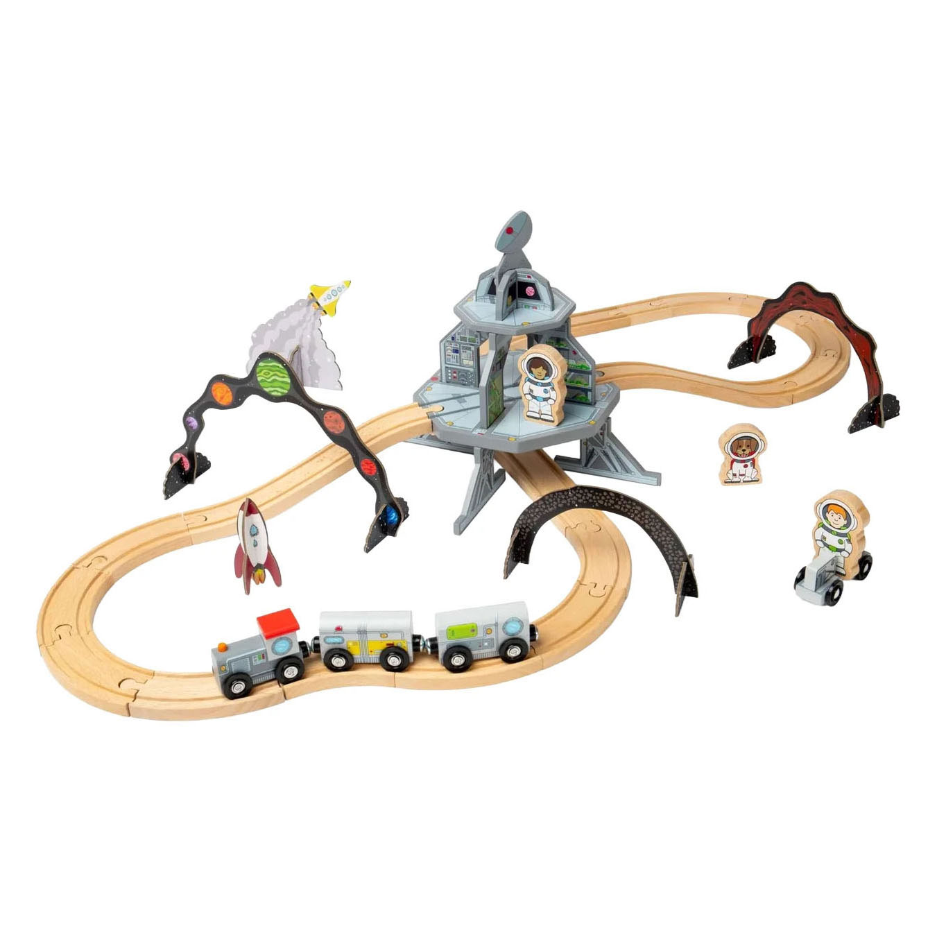 Bigjigs Houten Treinset Ruimtevaart - 40dlg.