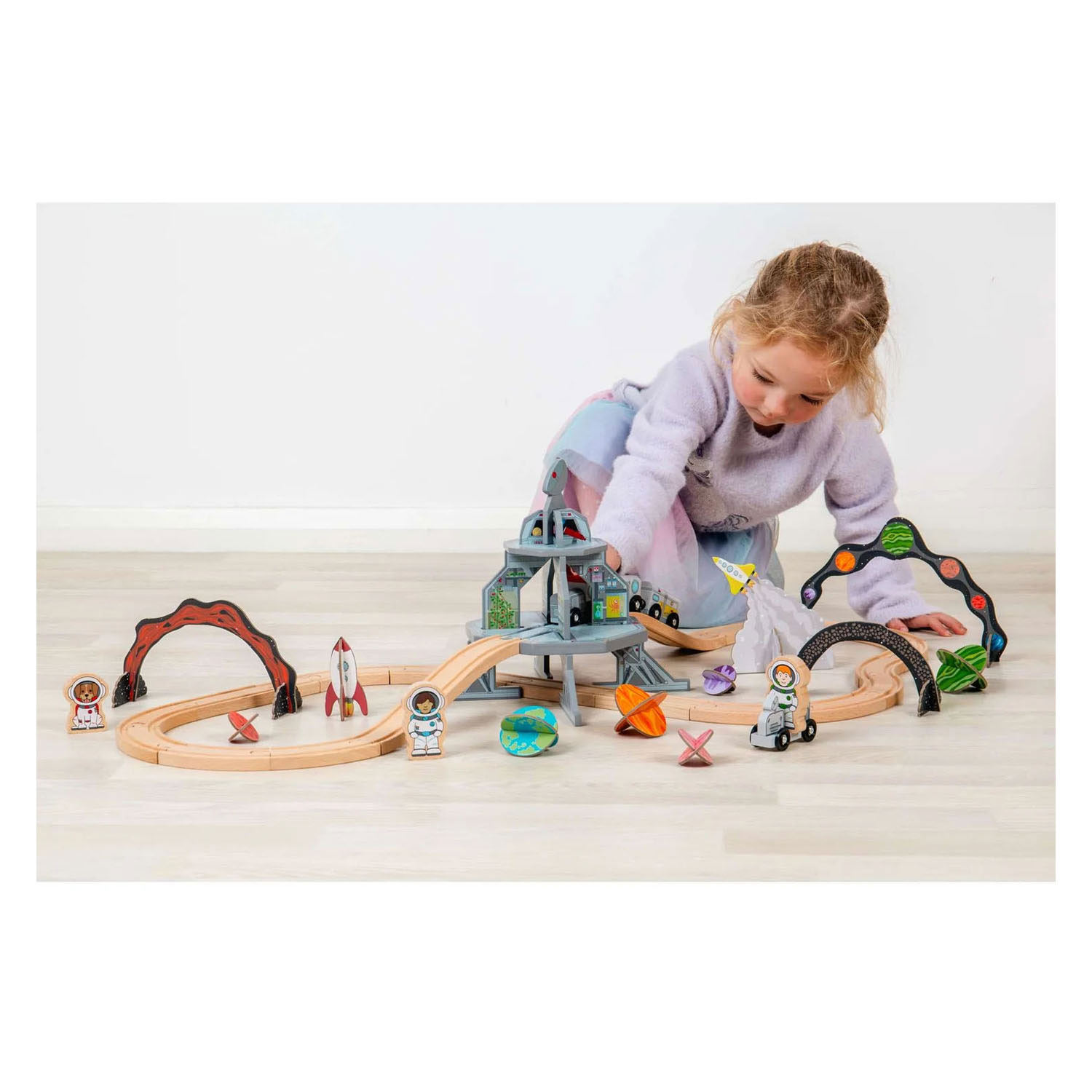 Bigjigs Houten Treinset Ruimtevaart - 40dlg.
