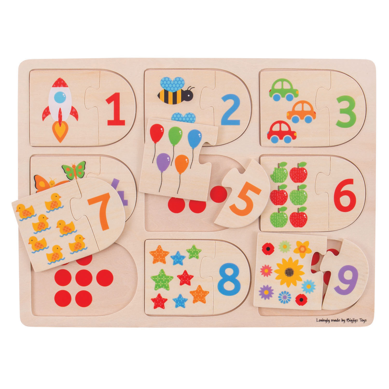 Numéros de puzzle d'apprentissage en bois Bigjigs , 18 pièces.