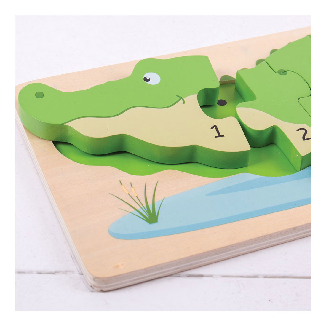 Bigjigs Puzzle de comptage en bois Crocodile, 10 pcs.