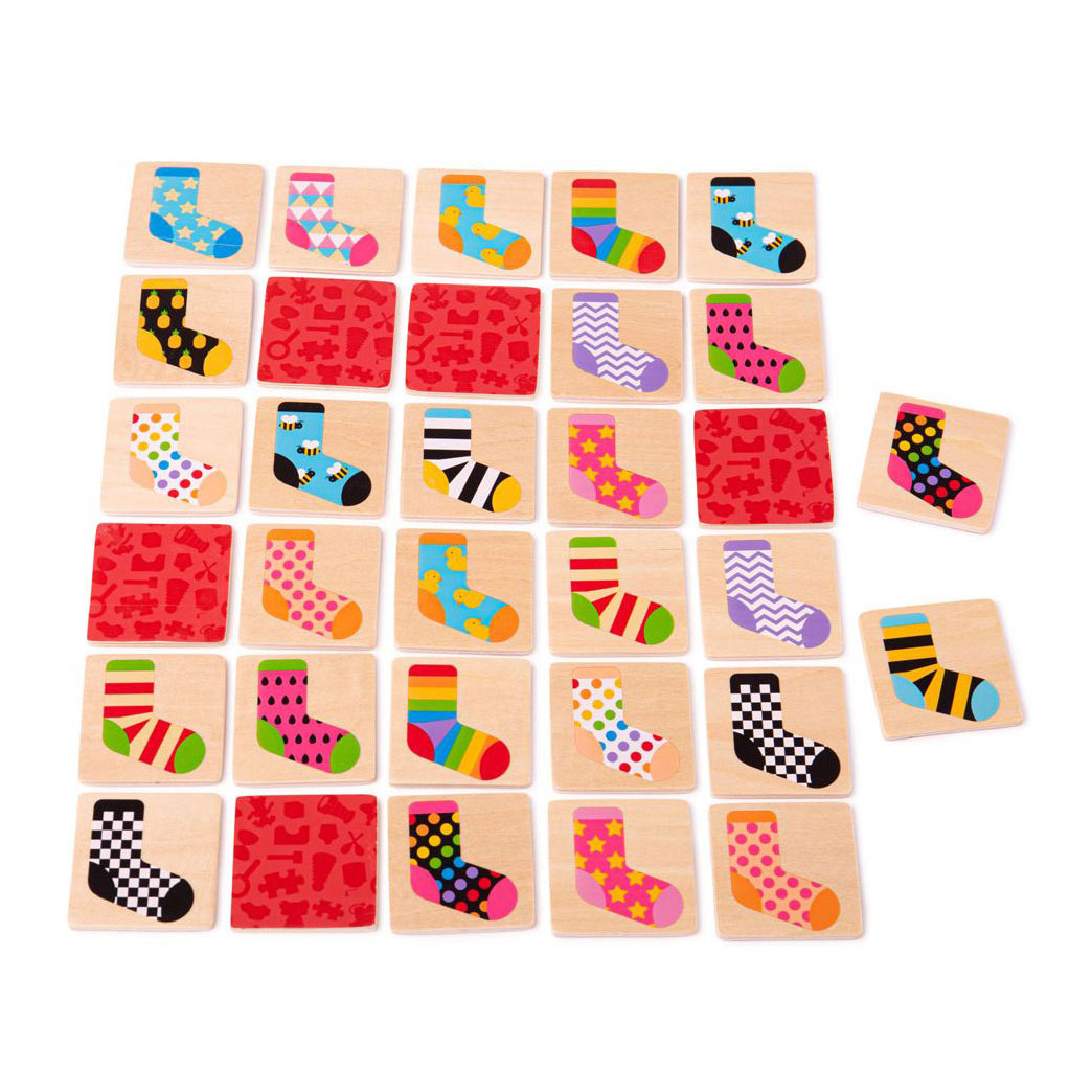 Bigjigs Holz-Memo-Spiel, farbige Socken, 32 Stück.