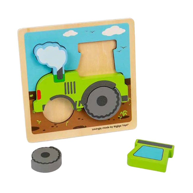 Bigjigs Holzpuzzle Traktor mit abnehmbaren Formen, 5-tlg.