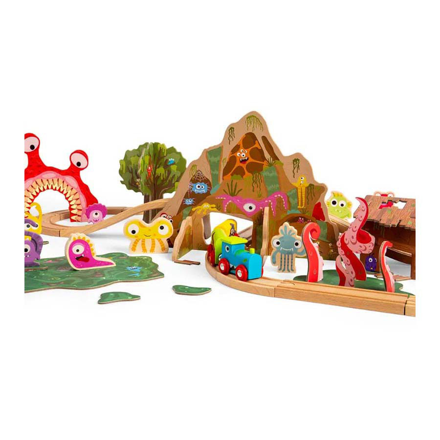 Bigjigs Holz-Monstereisenbahn-Set, 50-tlg.