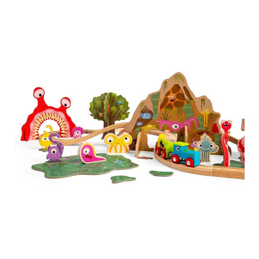Bigjigs Holz-Monstereisenbahn-Set, 50-tlg.