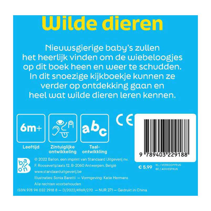 Wilde dieren - Kartonboek met Wiebeloogjes