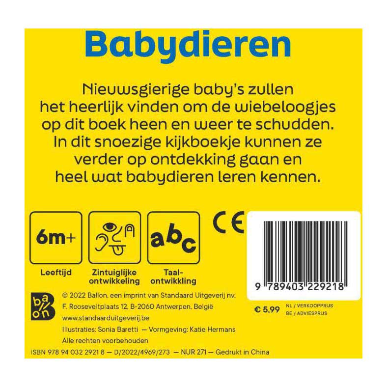 Babydieren - Kartonboek met Wiebeloogjes