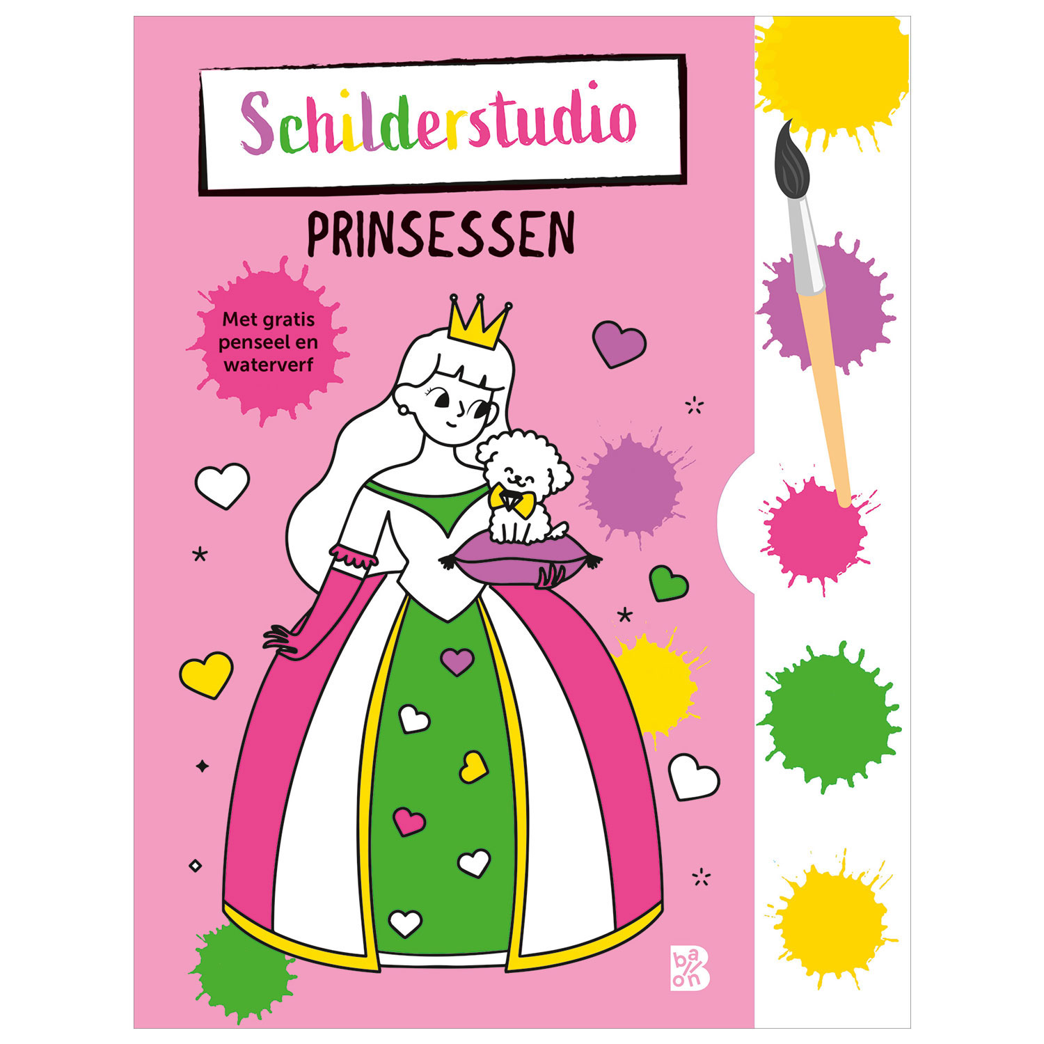 Livre de coloriage avec palette de peinture et princesses au pinceau