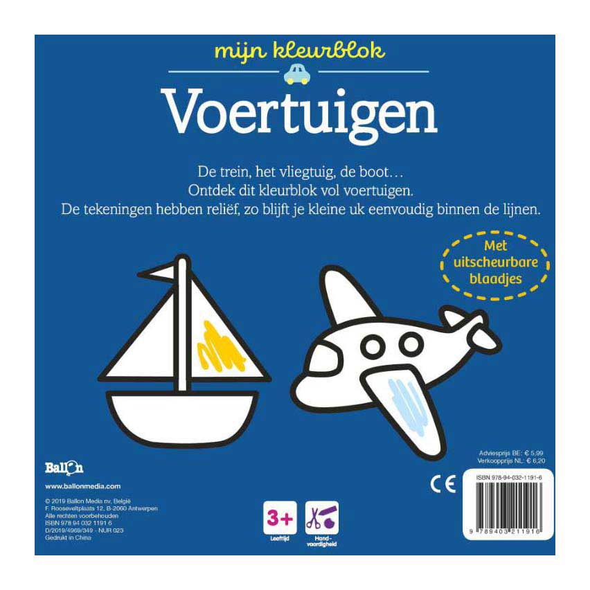 Kleurblok Junior - Voertuigen Dikke Lijnen 3+