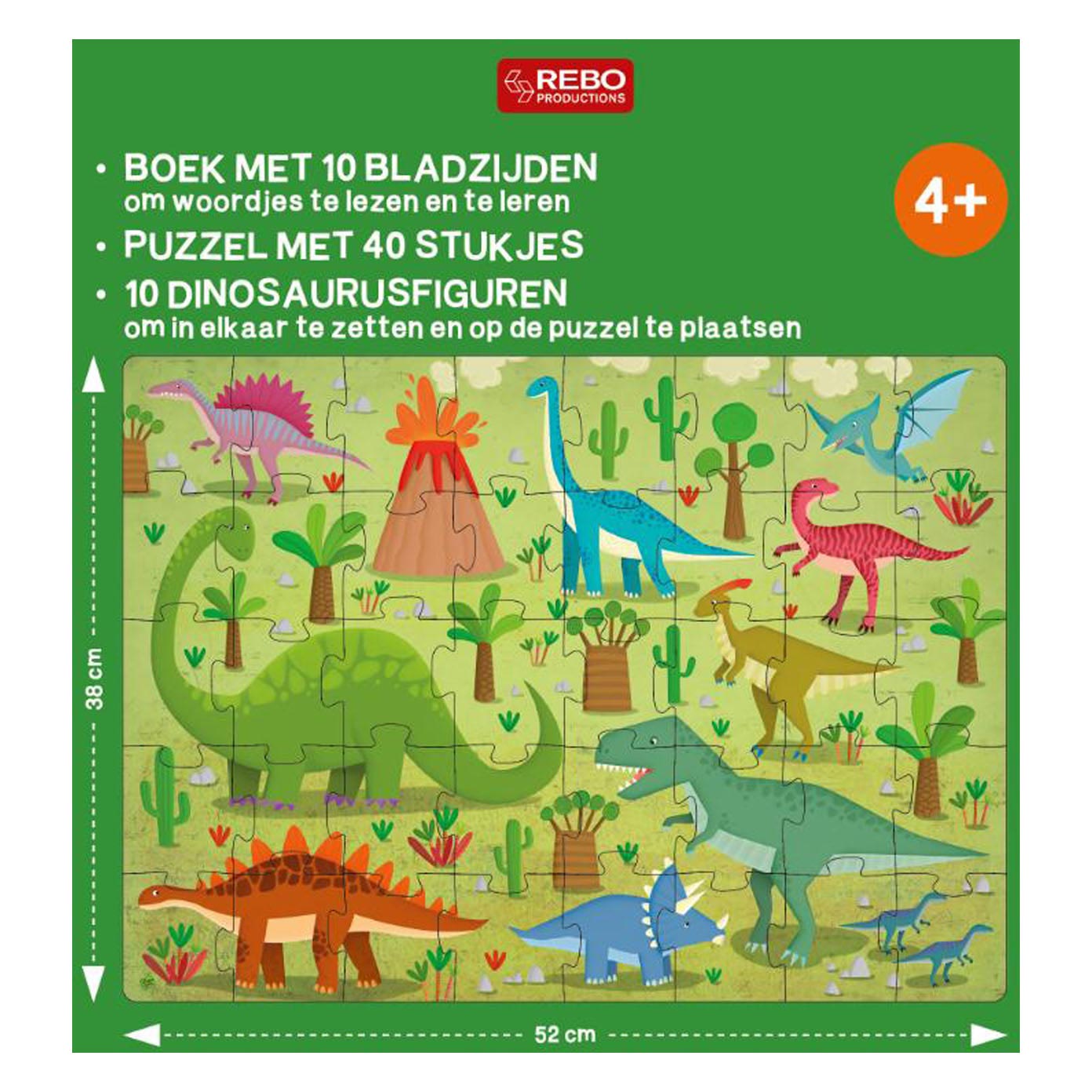 Boek, Puzzel + 10 Figuren - Dinosauriers
