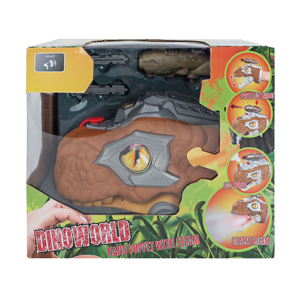 Dinoworld Dinosaurier-Handpuppe mit Dampflicht und Sound, 17 cm