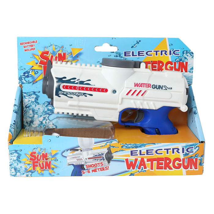 Pistolet à eau électrique Sun Fun avec bouteille blanc/bleu, 18 cm