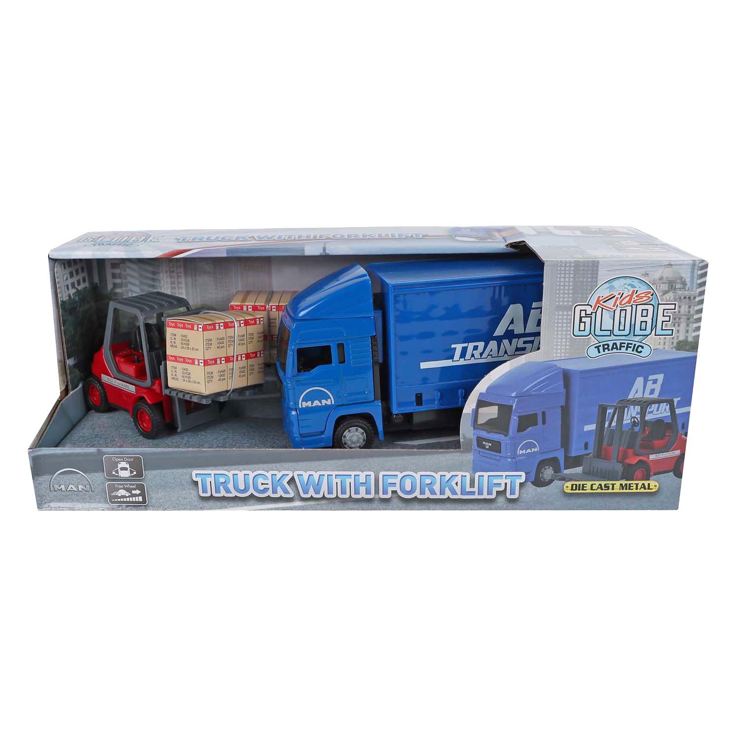 Kids Globe Man Truck mit Gabelstapler. 17cm