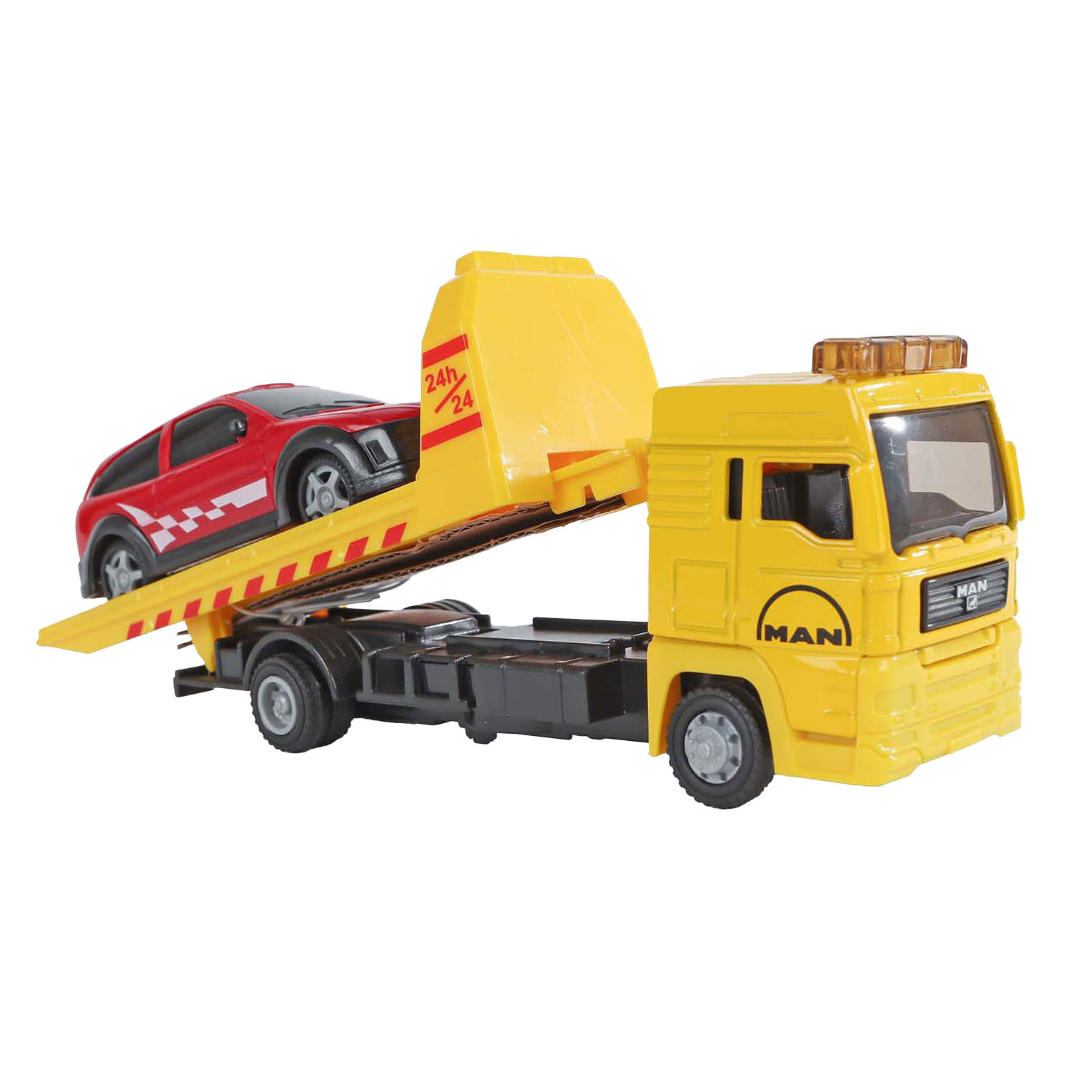 Kids Globe Man Vrachtwagen Bergingswagen met Auto, 19cm