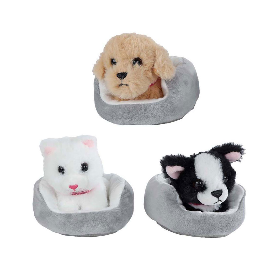 Peluche câlin Take Me Home – Chien ou chat dans un panier, 12 cm