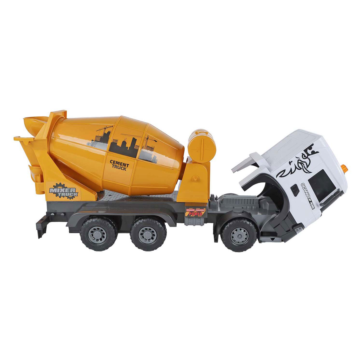 2- Play au camion malaxeur à béton Scania avec friction et son et lumière