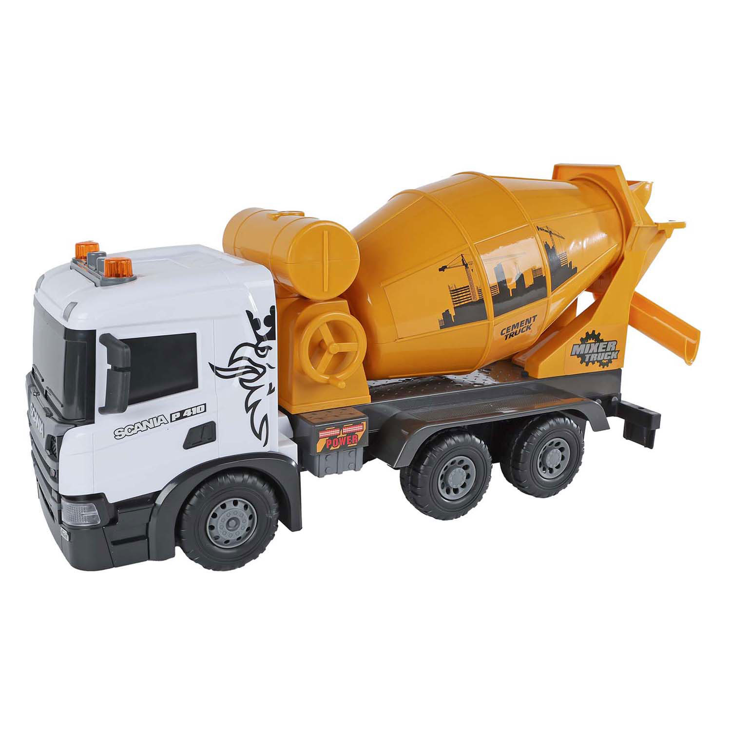 2- Play au camion malaxeur à béton Scania avec friction et son et lumière