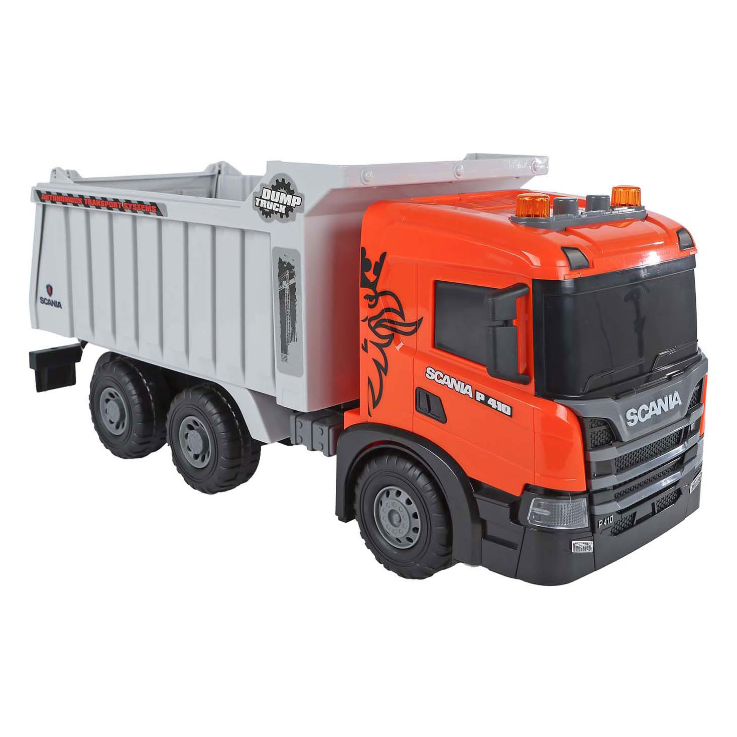 2- Play au camion à benne basculante Scania à friction avec lumière et son