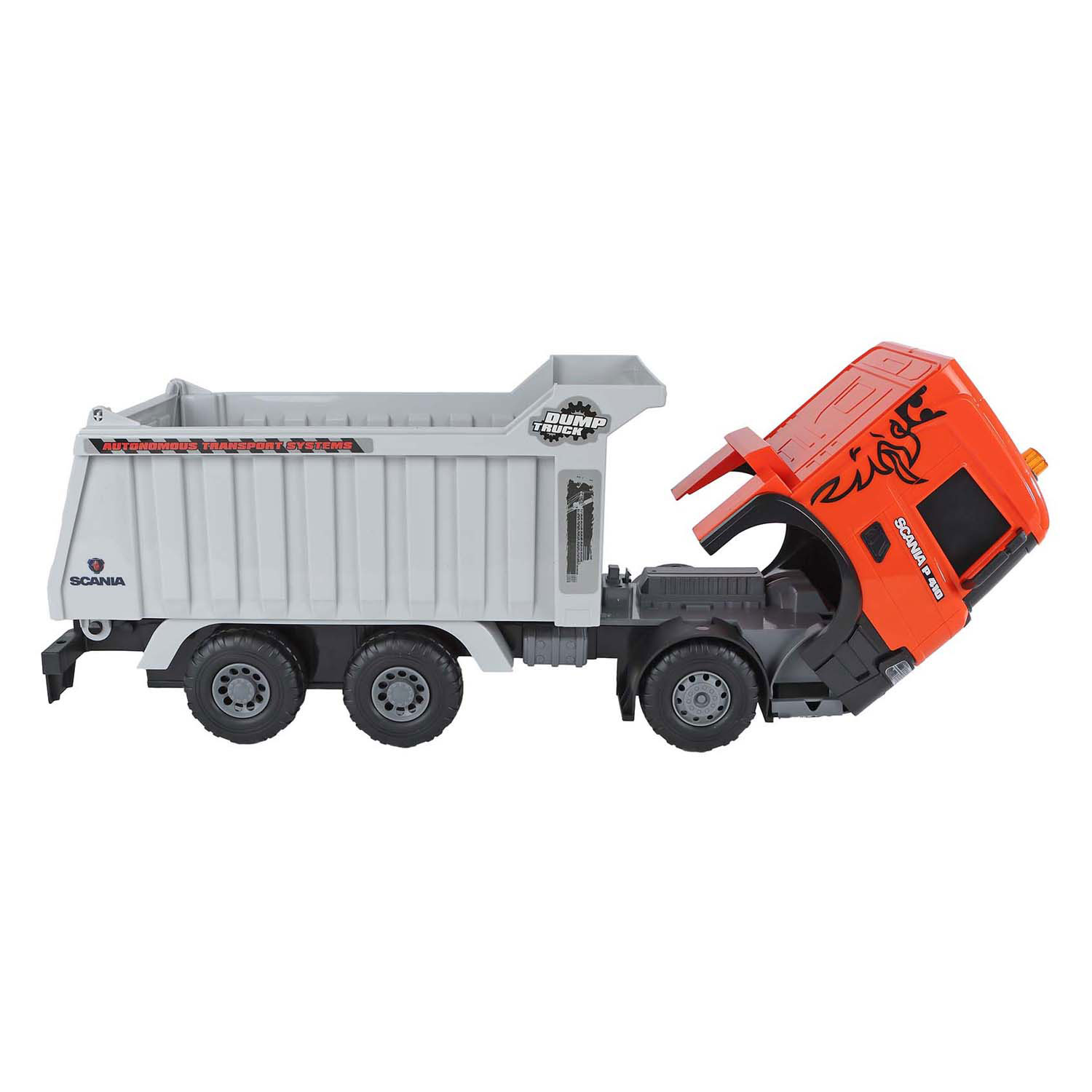 2- Play au camion à benne basculante Scania à friction avec lumière et son