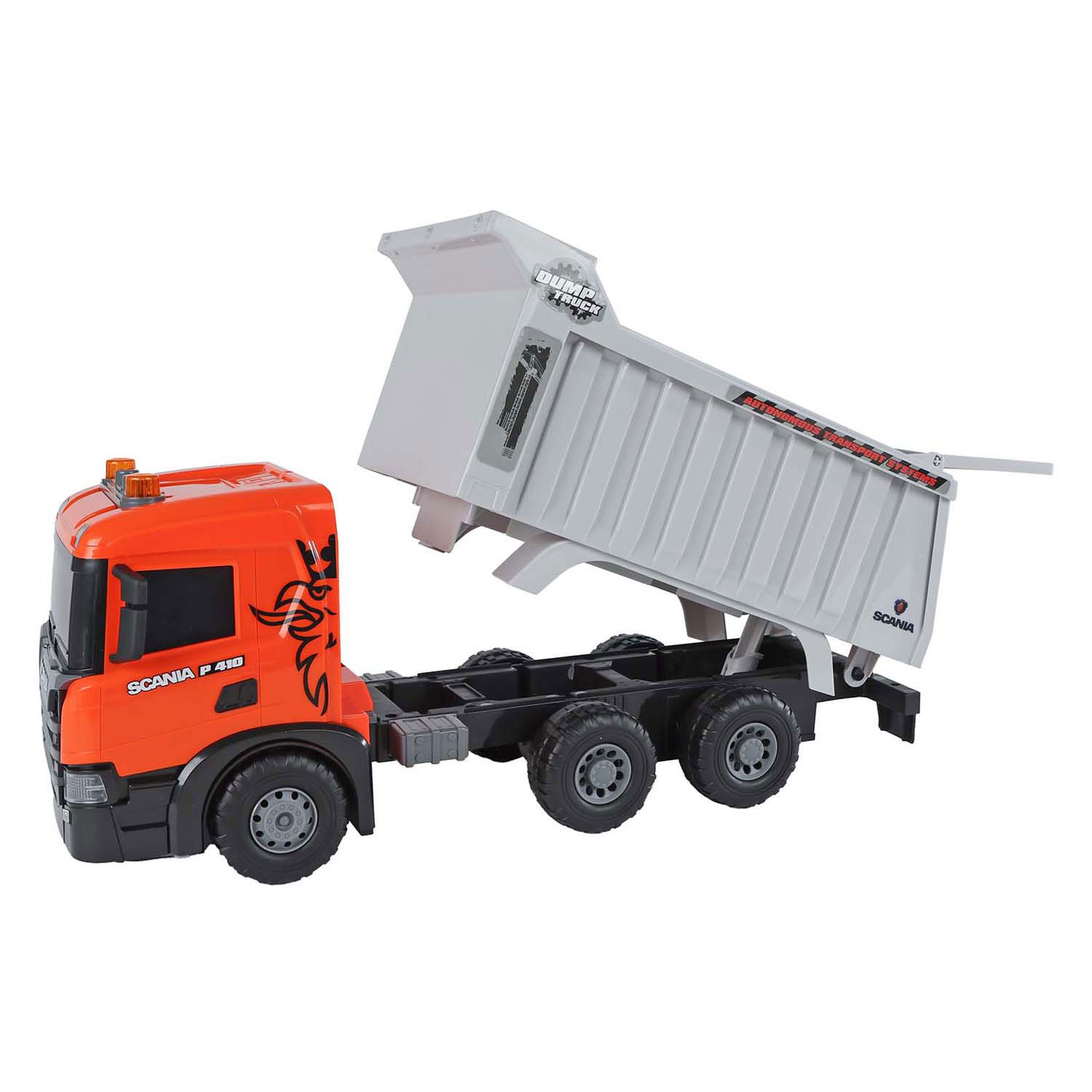 2- Play au camion à benne basculante Scania à friction avec lumière et son