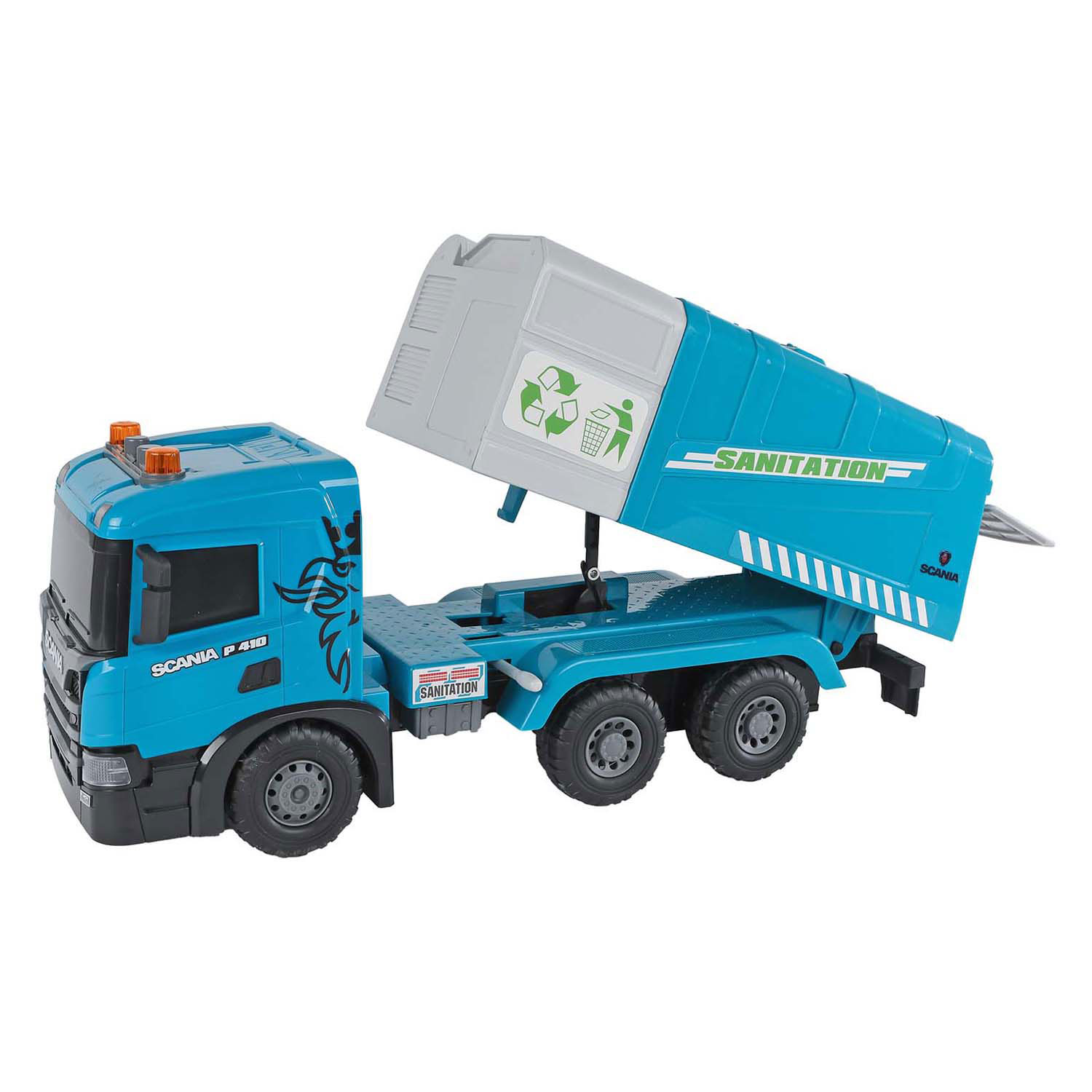 2- Play au camion poubelle Scania à friction avec lumière et son