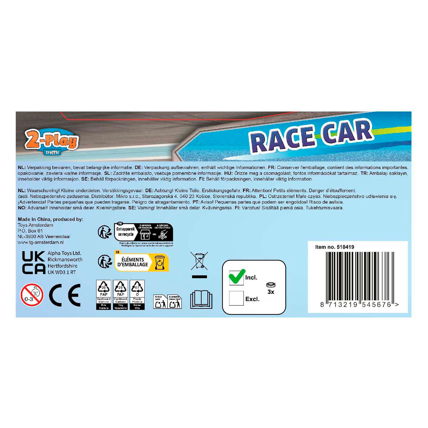 2-Play Formula Race Auto Frictie met Licht en Geluid, 19cm